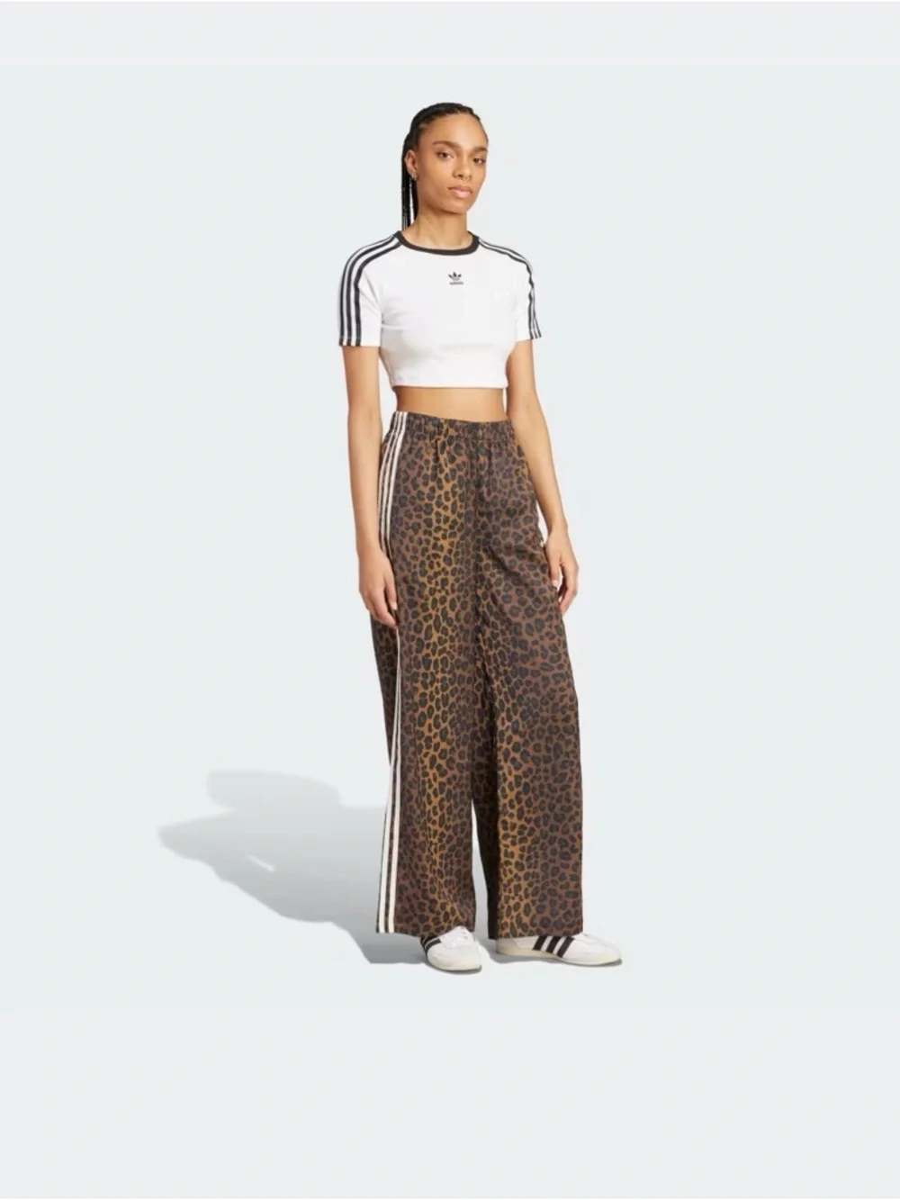 adidas Wide-Leg Leopard Print Silk Track Pants - Picture 3 of 5